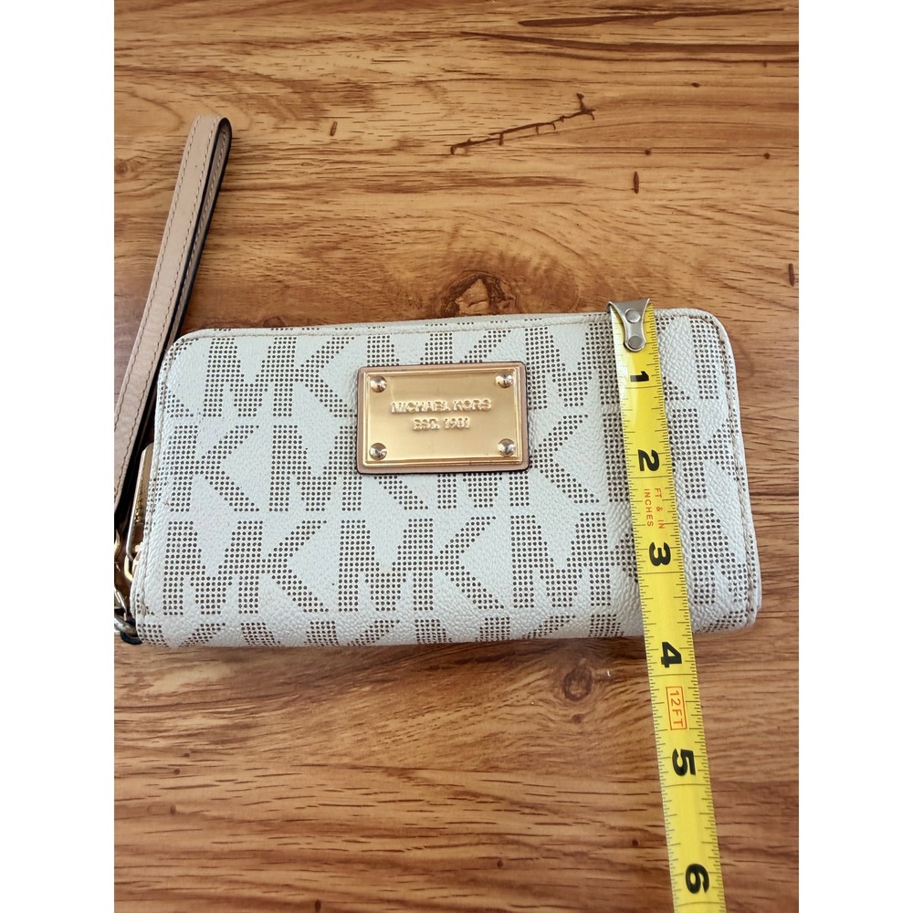 Michael Kors Jet Set MK Logo Zip Around Wristlet Wallet Vanilla Monogram Gold OS - Picture 7 of 16